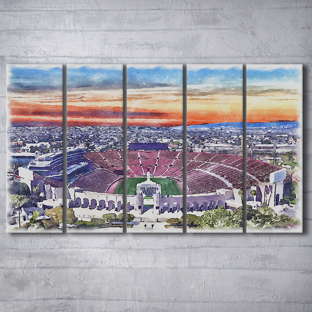 USC Trojans, Los Angeles Memorial Coliseum Watercolor, Sport Art, Extra Large Canvas Print Wall Art