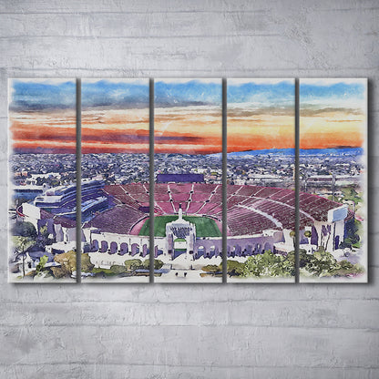 USC Trojans, Los Angeles Memorial Coliseum Watercolor, Sport Art, Extra Large Canvas Print Wall Art