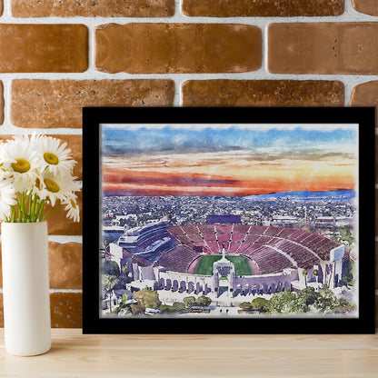 USC Trojans, Los Angeles Memorial Coliseum Watercolor, Sport Gift Art, Framed Art Print Wall Decor