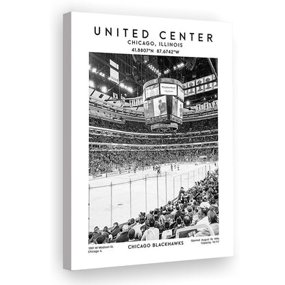 United Center Stadium Black And White, Chicago Hockey Stadium Wall Art Print, Canvas Prints Wall Art, Man Cave Decor