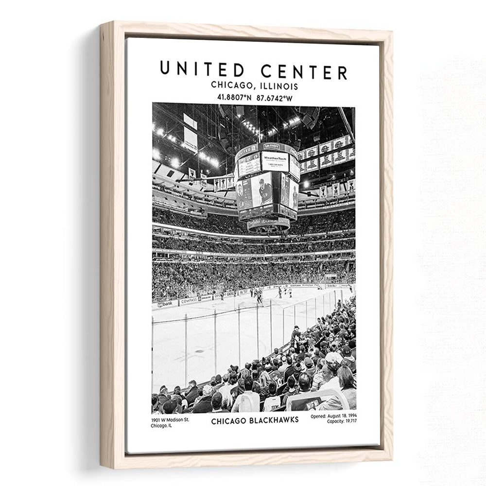 United Center Stadium Black And White, Chicago Hockey Stadium Wall Art Print, Framed Canvas Prints Wall Art