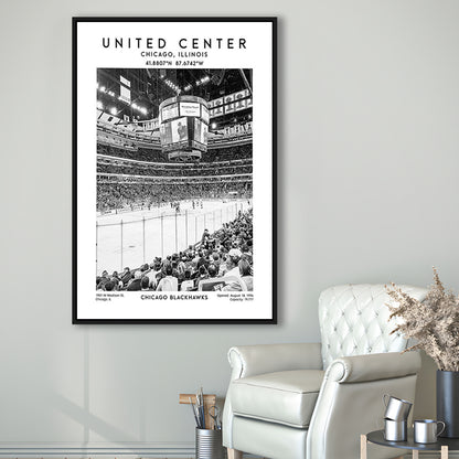 United Center Stadium Black And White, Chicago Hockey Stadium Wall Art Print, Framed Canvas Prints Wall Art