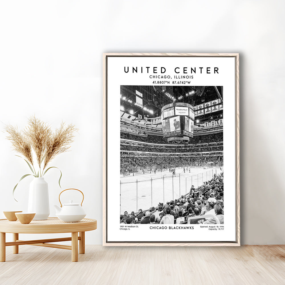 United Center Stadium Black And White, Chicago Hockey Stadium Wall Art Print, Framed Canvas Prints Wall Art