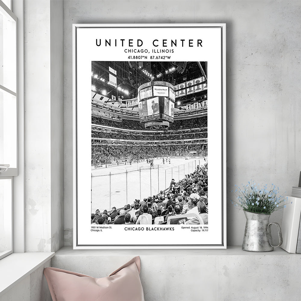 United Center Stadium Black And White, Chicago Hockey Stadium Wall Art Print, Framed Canvas Prints Wall Art