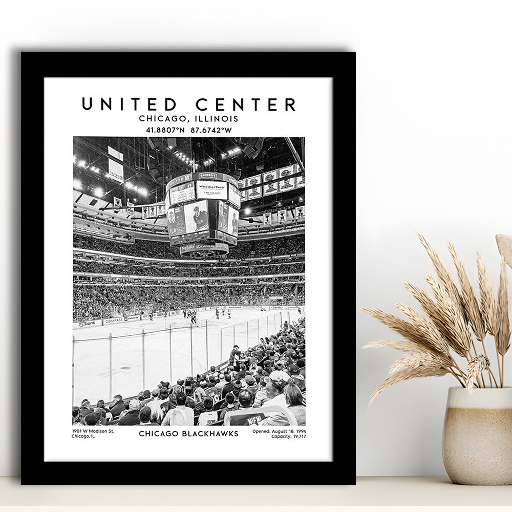 United Center Stadium Black And White, Chicago Hockey Stadium Wall Art Print, Framed Art Prints Wall Decor