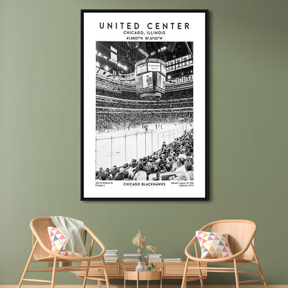 United Center Stadium Black And White, Chicago Hockey Stadium Wall Art Print, Framed Canvas Prints Wall Art