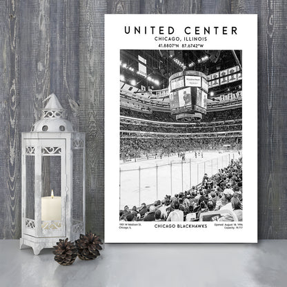United Center Stadium Black And White, Chicago Hockey Stadium Wall Art Print, Canvas Prints Wall Art, Man Cave Decor