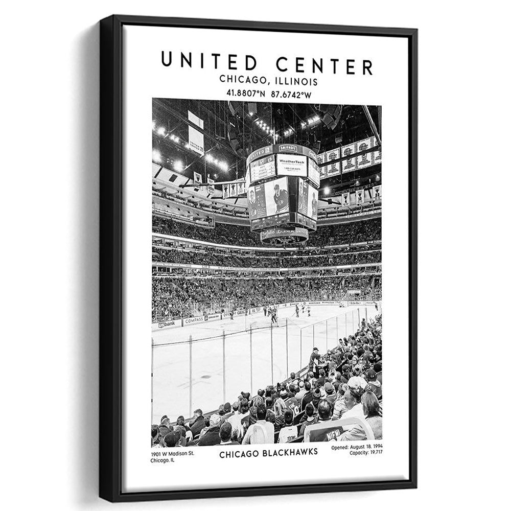 United Center Stadium Black And White, Chicago Hockey Stadium Wall Art Print, Framed Canvas Prints Wall Art