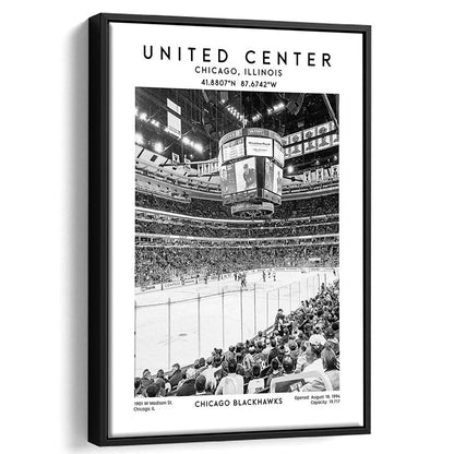 United Center Stadium Black And White, Chicago Hockey Stadium Wall Art Print, Framed Canvas Prints Wall Art