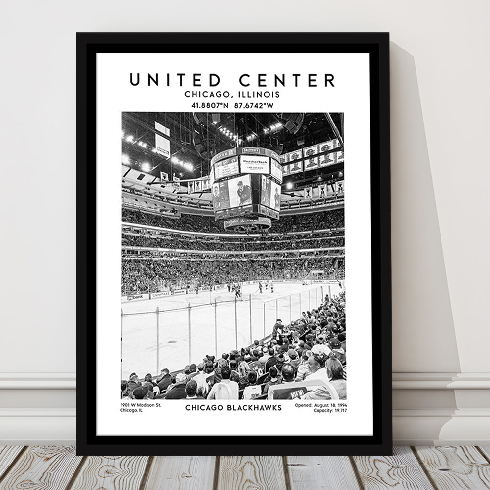 United Center Stadium Black And White, Chicago Hockey Stadium Wall Art Print, Framed Canvas Prints Wall Art