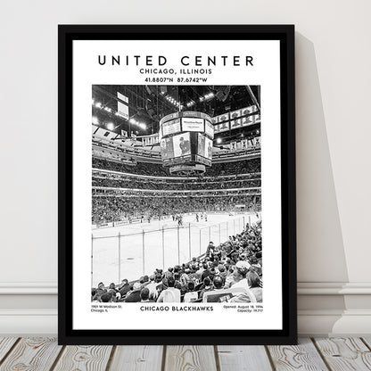 United Center Stadium Black And White, Chicago Hockey Stadium Wall Art Print, Framed Canvas Prints Wall Art