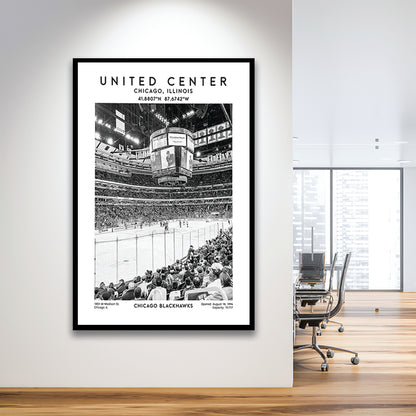 United Center Stadium Black And White, Chicago Hockey Stadium Wall Art Print, Framed Art Prints Wall Decor
