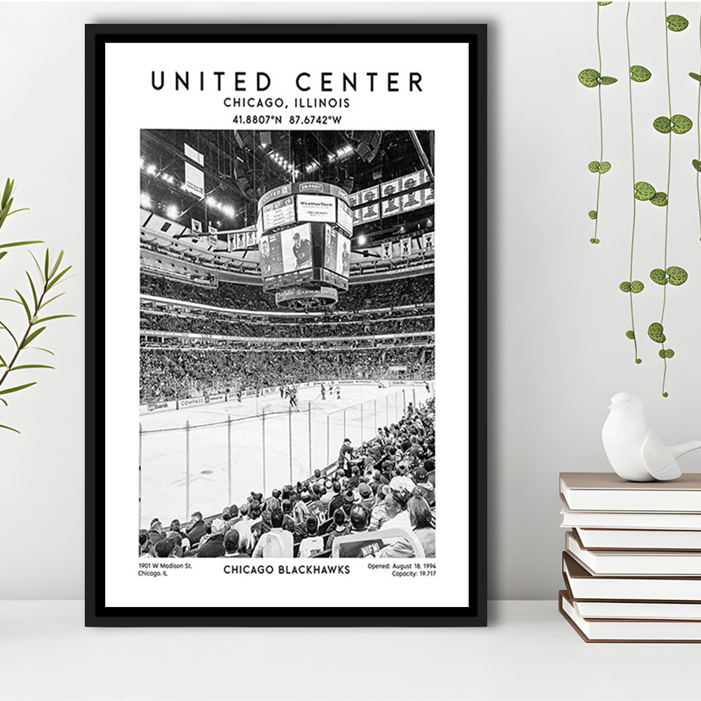 United Center Stadium Black And White, Chicago Hockey Stadium Wall Art Print, Framed Canvas Prints Wall Art