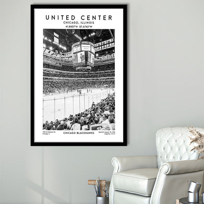United Center Stadium Black And White, Chicago Hockey Stadium Wall Art Print, Framed Art Prints Wall Decor