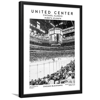 United Center Stadium Black And White, Chicago Hockey Stadium Wall Art Print, Framed Art Prints Wall Decor