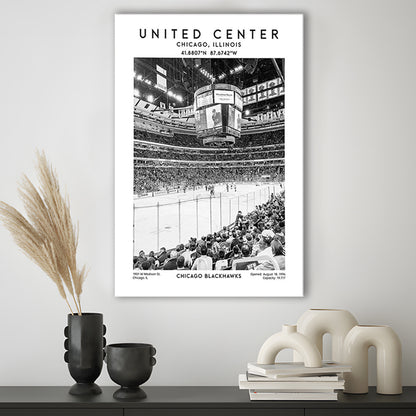 United Center Stadium Black And White, Chicago Hockey Stadium Wall Art Print, Canvas Prints Wall Art, Man Cave Decor