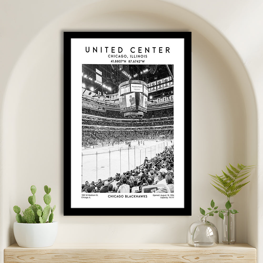 United Center Stadium Black And White, Chicago Hockey Stadium Wall Art Print, Framed Art Prints Wall Decor
