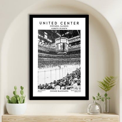 United Center Stadium Black And White, Chicago Hockey Stadium Wall Art Print, Framed Art Prints Wall Decor