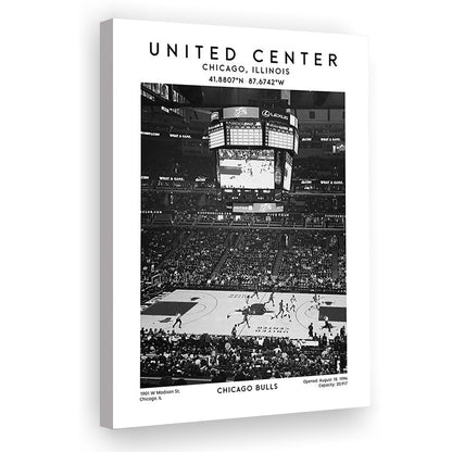 United Center Stadium Black And White, Chicago Basketball Stadium Wall Art Print, Canvas Prints Wall Art, Man Cave Decor