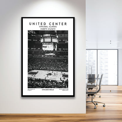 United Center Stadium Black And White, Chicago Basketball Stadium Wall Art Print, Framed Art Prints Wall Decor