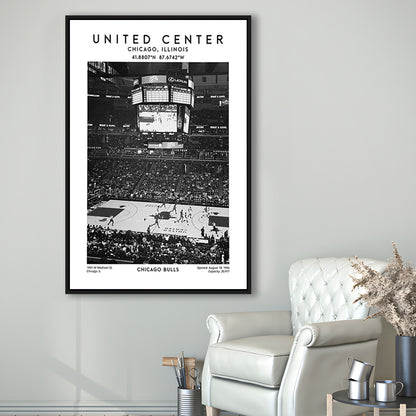 United Center Stadium Black And White, Chicago Basketball Stadium Wall Art Print, Framed Canvas Prints Wall Art