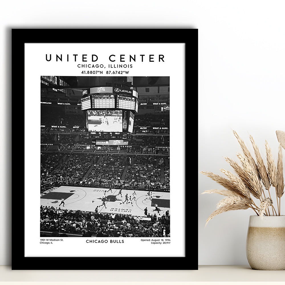 United Center Stadium Black And White, Chicago Basketball Stadium Wall Art Print, Framed Art Prints Wall Decor