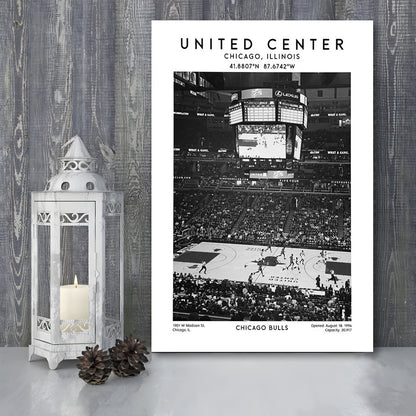 United Center Stadium Black And White, Chicago Basketball Stadium Wall Art Print, Canvas Prints Wall Art, Man Cave Decor