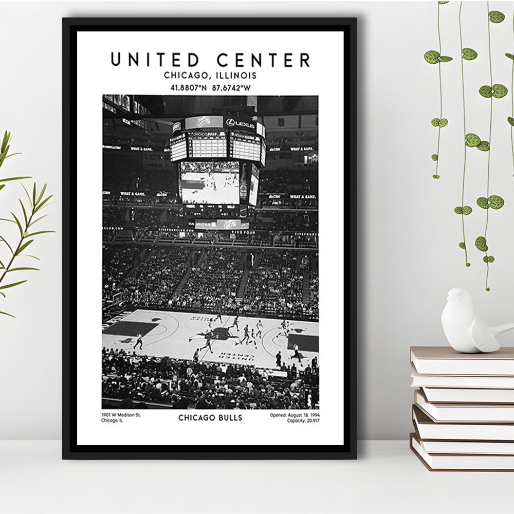 United Center Stadium Black And White, Chicago Basketball Stadium Wall Art Print, Framed Canvas Prints Wall Art