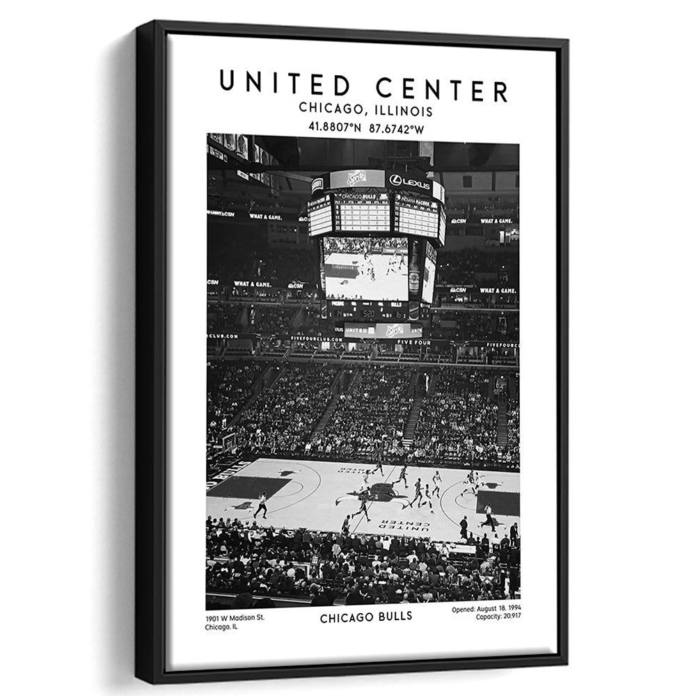 United Center Stadium Black And White, Chicago Basketball Stadium Wall Art Print, Framed Canvas Prints Wall Art