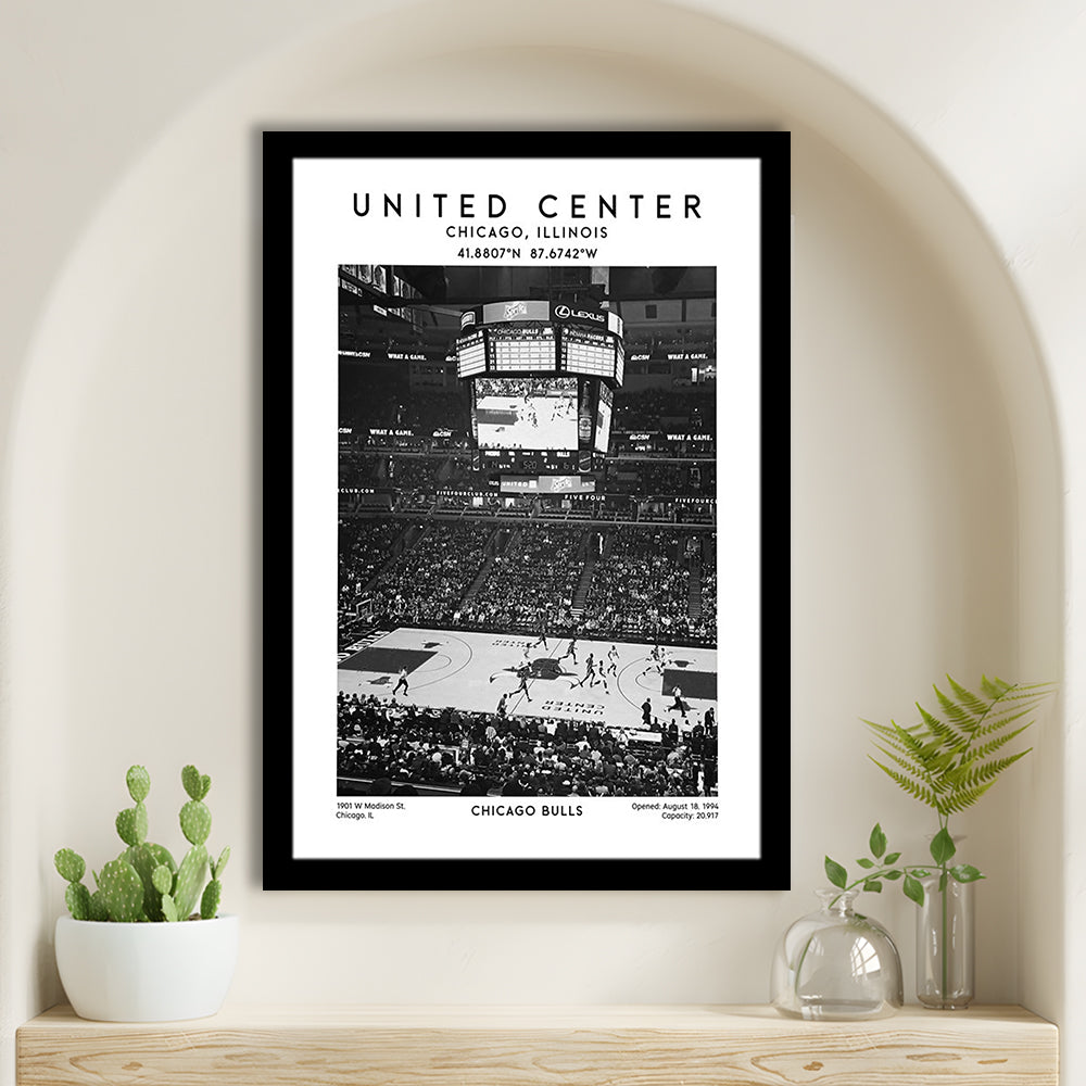 United Center Stadium Black And White, Chicago Basketball Stadium Wall Art Print, Framed Art Prints Wall Decor