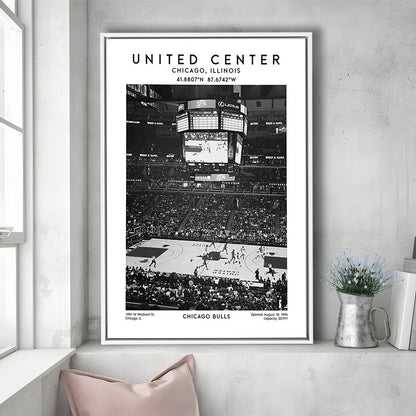 United Center Stadium Black And White, Chicago Basketball Stadium Wall Art Print, Framed Canvas Prints Wall Art