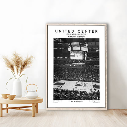 United Center Stadium Black And White, Chicago Basketball Stadium Wall Art Print, Framed Canvas Prints Wall Art