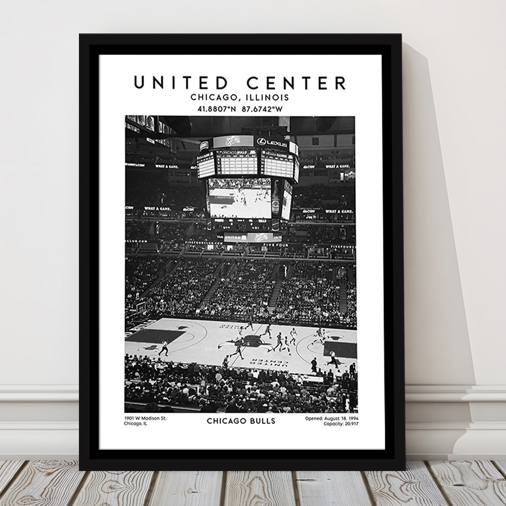 United Center Stadium Black And White, Chicago Basketball Stadium Wall Art Print, Framed Canvas Prints Wall Art