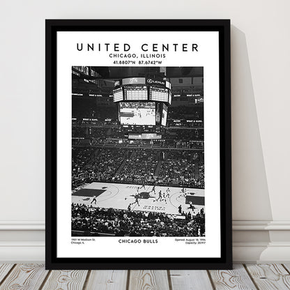 United Center Stadium Black And White, Chicago Basketball Stadium Wall Art Print, Framed Canvas Prints Wall Art