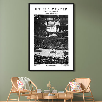 United Center Stadium Black And White, Chicago Basketball Stadium Wall Art Print, Framed Canvas Prints Wall Art