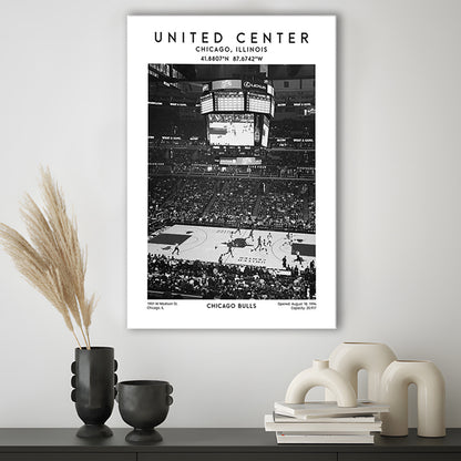 United Center Stadium Black And White, Chicago Basketball Stadium Wall Art Print, Canvas Prints Wall Art, Man Cave Decor