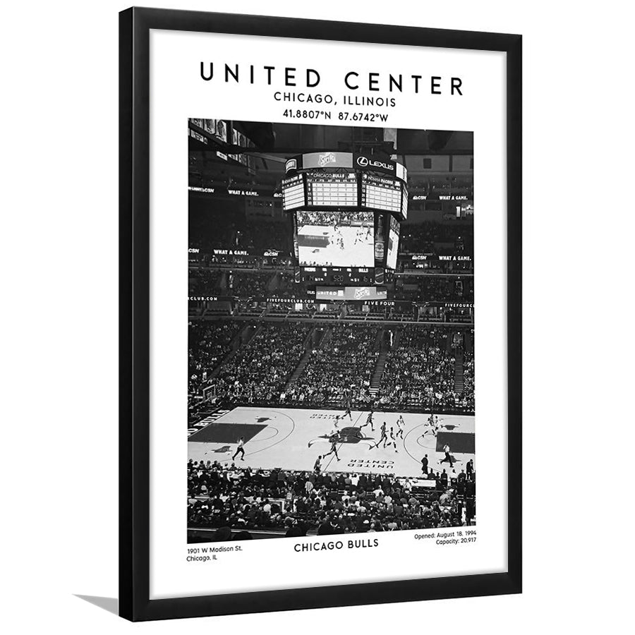 United Center Stadium Black And White, Chicago Basketball Stadium Wall Art Print, Framed Art Prints Wall Decor