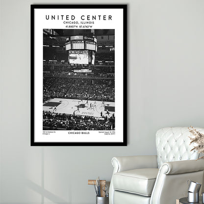 United Center Stadium Black And White, Chicago Basketball Stadium Wall Art Print, Framed Art Prints Wall Decor