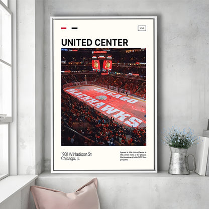 United Center Print, Chicago Blackhawks Stadium Canvas Art, Man Cave Gift, Floating Framed Canvas Print Wall Art