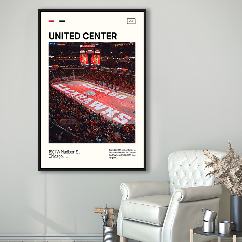 United Center Print, Chicago Blackhawks Stadium Canvas Art, Man Cave Gift, Floating Framed Canvas Print Wall Art