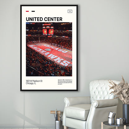 United Center Print, Chicago Blackhawks Stadium Canvas Art, Man Cave Gift, Floating Framed Canvas Print Wall Art