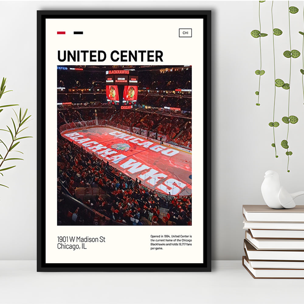 United Center Print, Chicago Blackhawks Stadium Canvas Art, Man Cave Gift, Floating Framed Canvas Print Wall Art