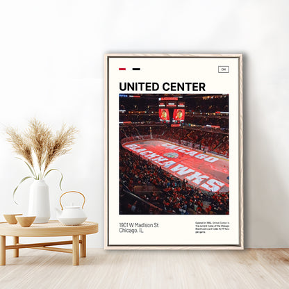 United Center Print, Chicago Blackhawks Stadium Canvas Art, Man Cave Gift, Floating Framed Canvas Print Wall Art