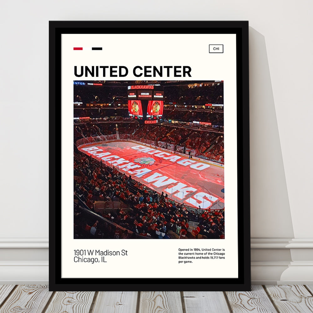 United Center Print, Chicago Blackhawks Stadium Canvas Art, Man Cave Gift, Floating Framed Canvas Print Wall Art