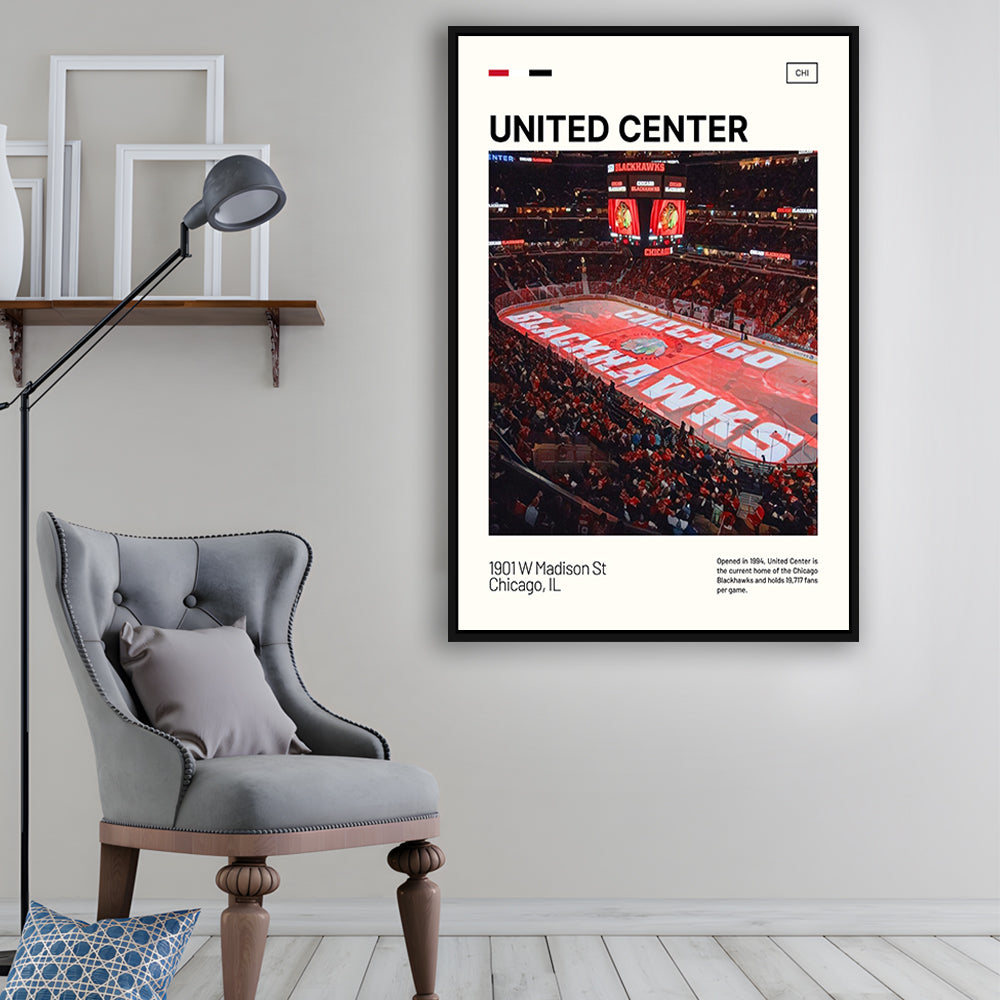 United Center Print, Chicago Blackhawks Stadium Canvas Art, Man Cave Gift, Floating Framed Canvas Print Wall Art