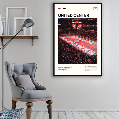 United Center Print, Chicago Blackhawks Stadium Canvas Art, Man Cave Gift, Floating Framed Canvas Print Wall Art