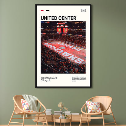 United Center Print, Chicago Blackhawks Stadium Canvas Art, Man Cave Gift, Floating Framed Canvas Print Wall Art