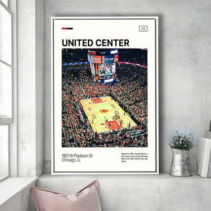 United Center Print, Chicago Bulls Stadium Canvas Art, Man Cave Gift, Floating Framed Canvas Print Wall Art