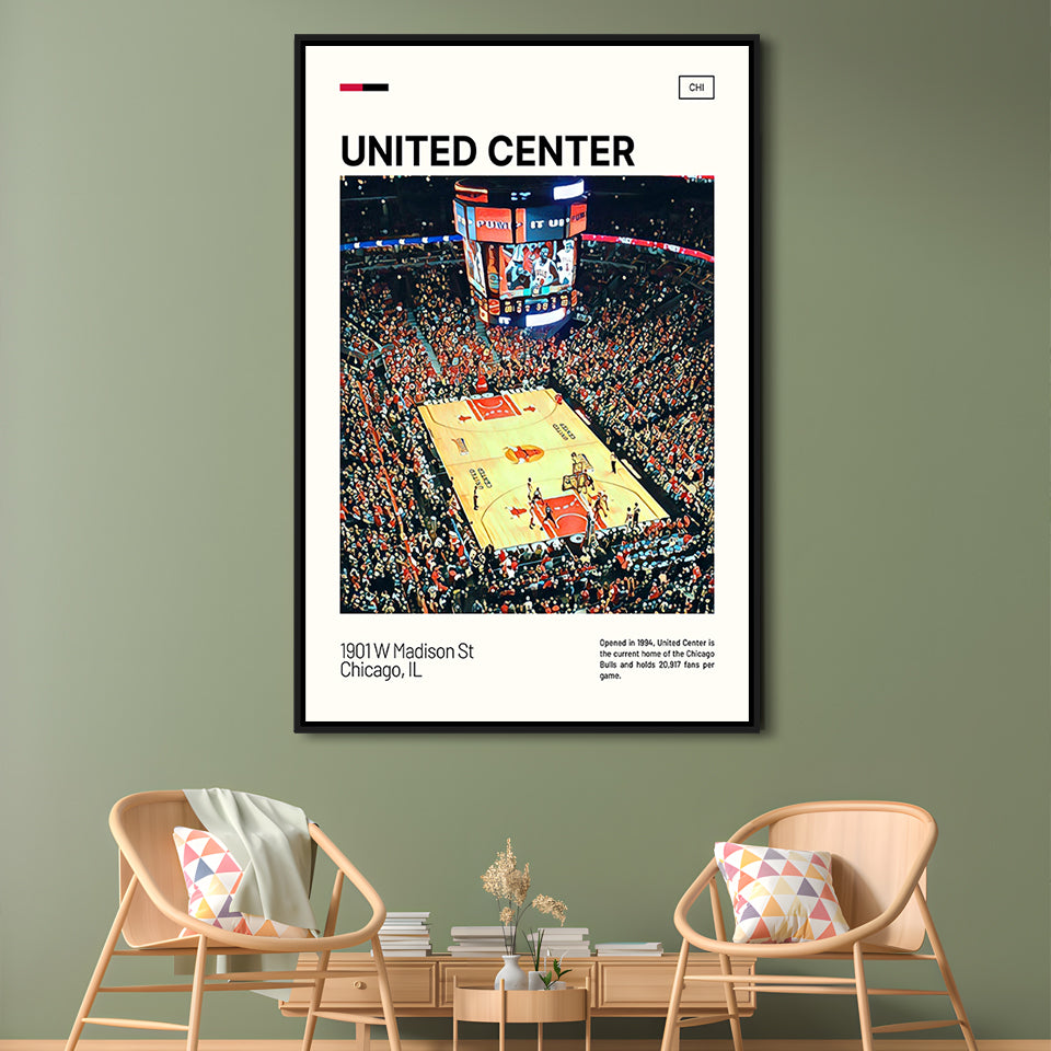 United Center Print, Chicago Bulls Stadium Canvas Art, Man Cave Gift, Floating Framed Canvas Print Wall Art