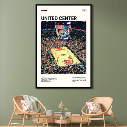 United Center Print, Chicago Bulls Stadium Canvas Art, Man Cave Gift, Floating Framed Canvas Print Wall Art
